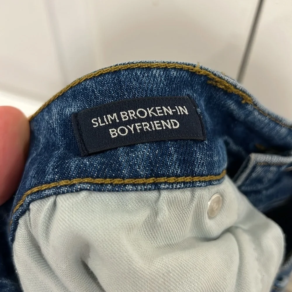 J. Crew‎ Slim Broken-in Boyfriend Patchwork Distressed Blue Denim Jeans Size 27